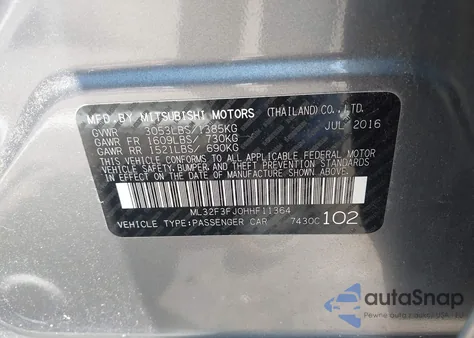 2017 Mitsubishi Mirage G4 Es from USA, damaged, VIN ML32F3FJ0HHF11364